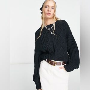 Free People sweater Women's Dream Cable Crew pullover sweater black cable knit